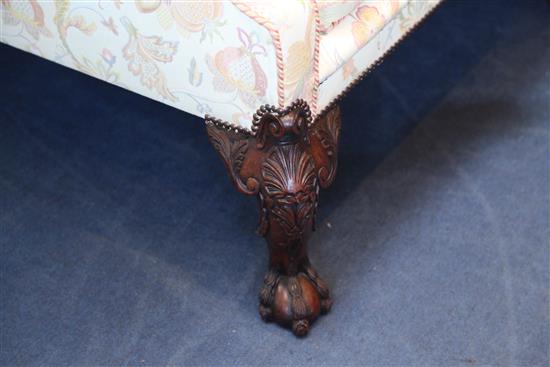 A Georgian style mahogany hump back settee, W.7ft D.3ft H.3ft 5in.